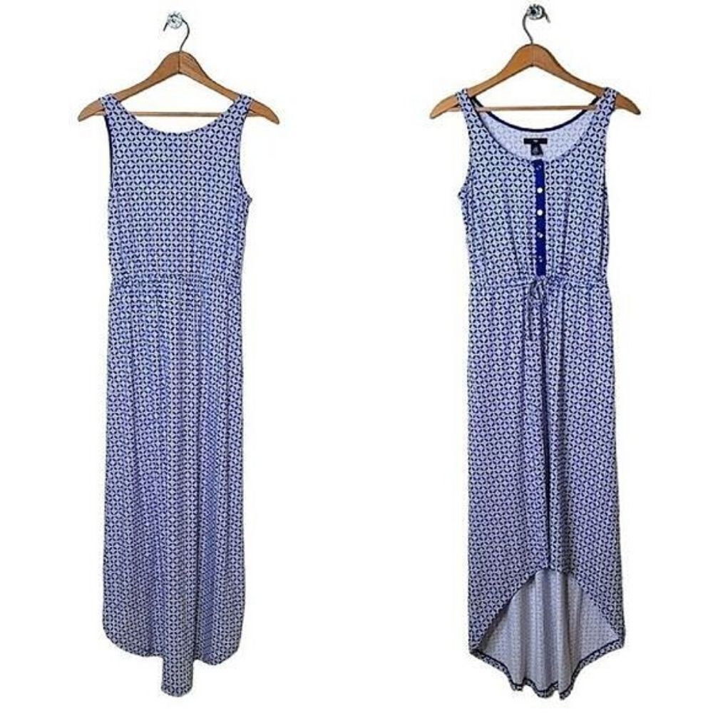 The Gap Sleeveless Patterned High-Low Knit Blue & White Dress - Picture 2 of 7